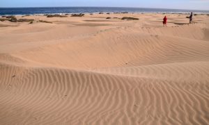 Dunas de Maspalomas en el sur de Gran Canaria bajo un cielo despejado